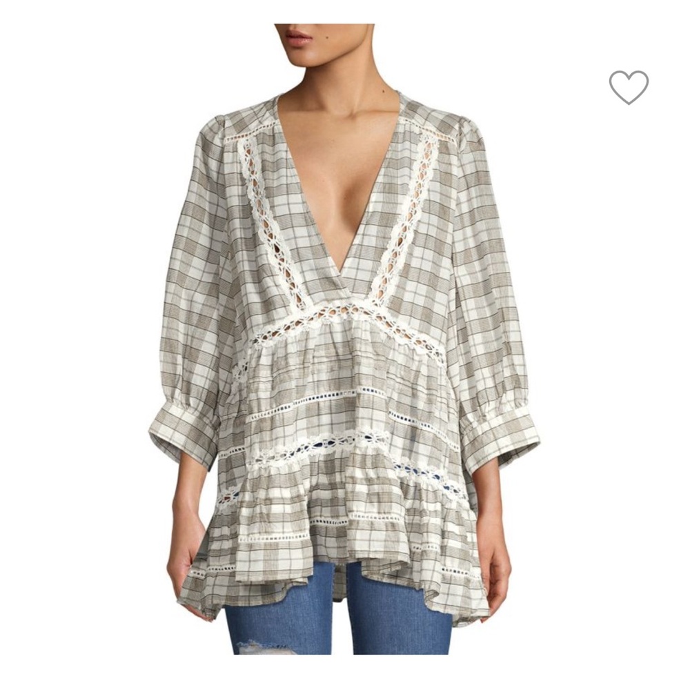 NWT Free People Black and White Flowy Lace Tunic
